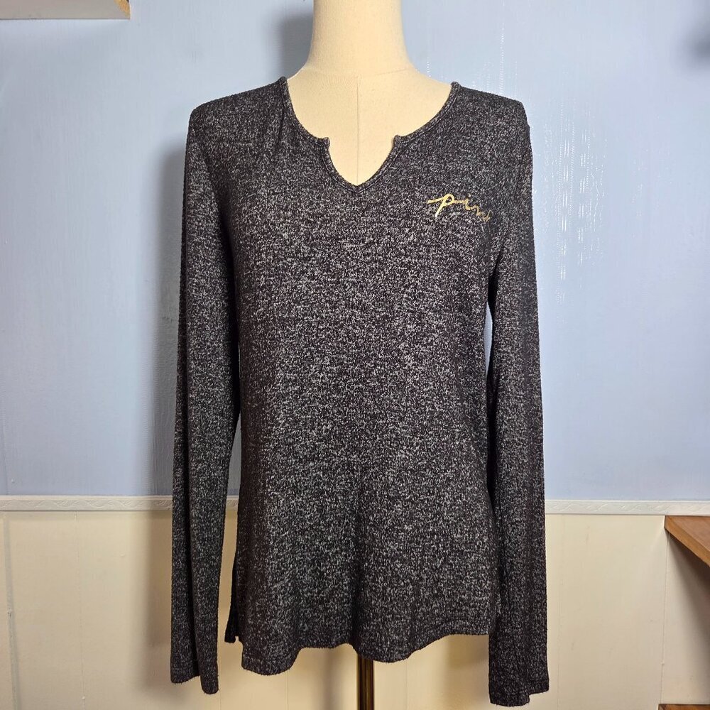 PINK Victoria's Secret Small Black Heathered V Neck Longsleeve Lounge Top (Flaw)